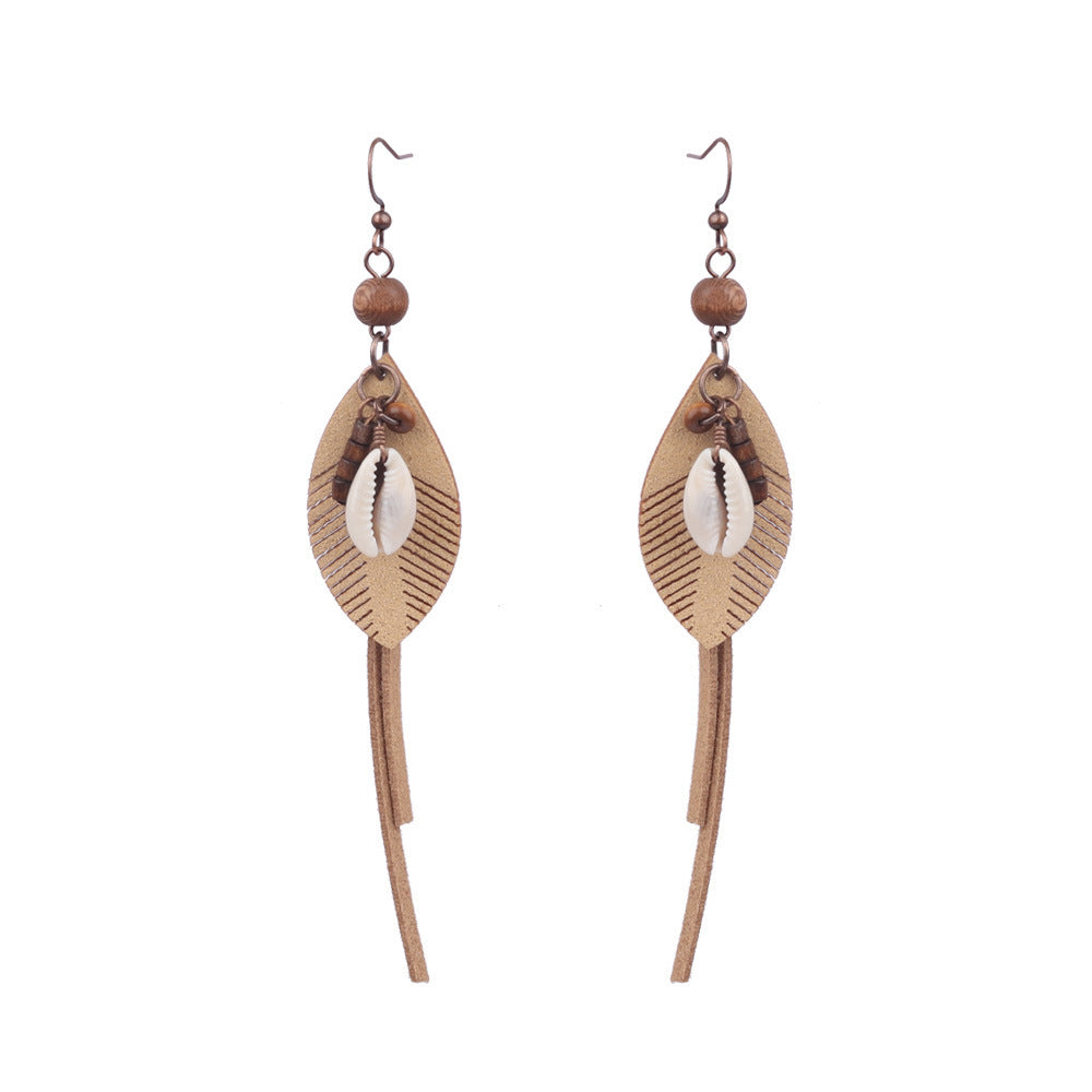 Wholesale Bohemian Rice Pearl Shell Long Tassel Earrings